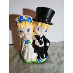 Vintage 1970s Bride And Groom Ceramic Wedding Figurine